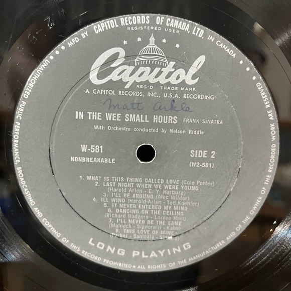 Frank Sinatra: In the Wee Small Hours. LP Vinyl Record. Capitol Records. W-581. - Picture 2 of 10